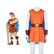 Anime Hercules Cosplay Orange Dress Black Cloak Costume Halloween Cartoon Fancy Dress