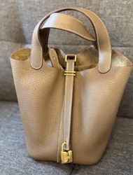 全場最平大象灰金✨✨✨🩶送肩帶 Hermès Picotin Lock Handbag 愛馬士 菜籃子大象灰金 經典色