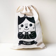 Awesome Cat 棒棒貓絲印帆布束口袋 禮品布袋