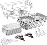 Tiger Chef Chafing Dish Buffet Set Disposable - Full Size Disposable Wire Chafer Stand Kit - 30-Piece Catering Set for Parties Includes Chafer Pans Disposable Serving Utensils