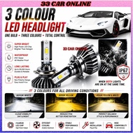 KOREA 3 COLOUR Car LED Headlight H1 H3 H4 H7 H8 H11 9005 9006 D2S D4S S31M