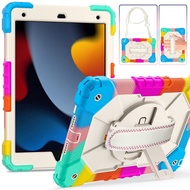 Colorful Hand Strap 360 Rotatable Kickstand Rugged Protective Case For iPad 10.2 Inch 2021/2020 iPad