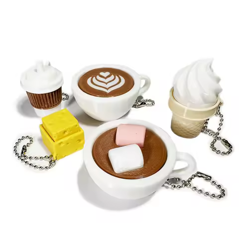 Calming Keychain Keys Finger Button Anti-stress Toys Coffee Ice Cream Cheese Food Funny Decompressio