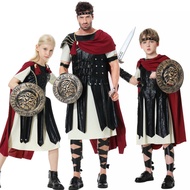 Halloween Kids & Adults Ancient Roman Warrior Costume Spartan Cosplay Outfit Cloak Shield
