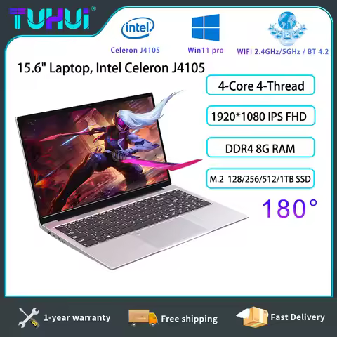 15.6" Laptop, Intel Celeron J4105 Quad-Core 4-Thread, HD Display, 8GB RAM, Windows 11, Lightweight N