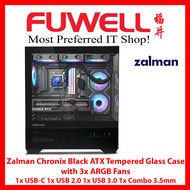 FUWELL - Zalman Chronix ATX Panoramic Tempered Glass Case with 3x ARGB Fans, 1x USB-C, 1x USB 2.0, 1