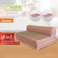 C HOME :- Foldable Queen 6 Inch Thick Foam Mattress / 2 Seater Sofa Bed 4 In 1 (Blue/Red/Green Stripe)