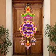 Deepawali Rangoli Cardboard Door Pendants with Hanging Rope Happy Deepavali Hanging Door Sign Diwali