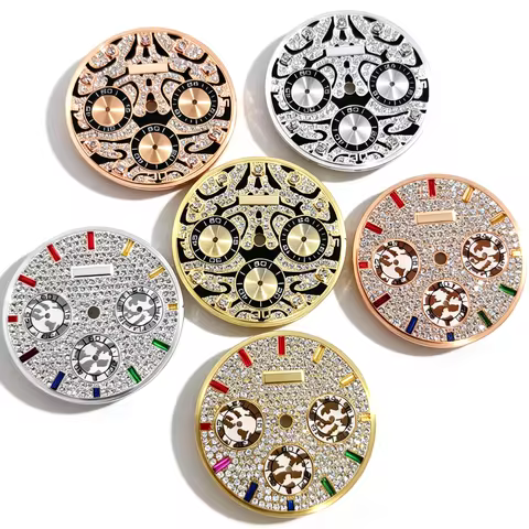 29.5mm VK63 Watch Dial Fully Rhinestone Chronograph gemstone Markers No Logo For Seiko VK63 Quartz M