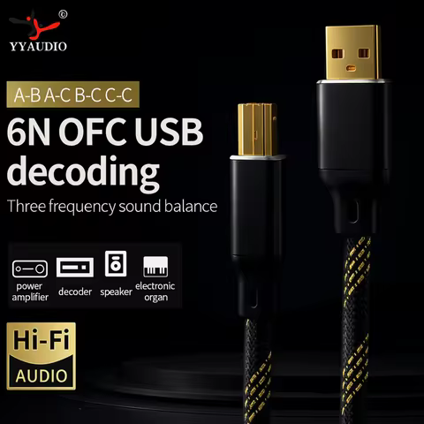 YYAUDIO Hifi USB Cable DAC A-B C-B C-C A-C Digital Audio High Quality OFC Silver Plating Type A to T