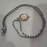 Rantai Leher Stainless Still Anti Karat  buah Mutiara Air Tawar Original (Readystock)