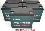 Electric Bike Battery 60v 20ah Tianneng Brand, Deep Cycle, Solar, Maintenance Free Ebike Battery 60v 20ah, Applicable for Romai Nwow Jonson Hamsun Kenwei EcoDrive Green Ebike Igo Socoo Dong fang Yadea TailG Aima Feima Gogo Ebike Super Ebike Etc.. (5pcs)