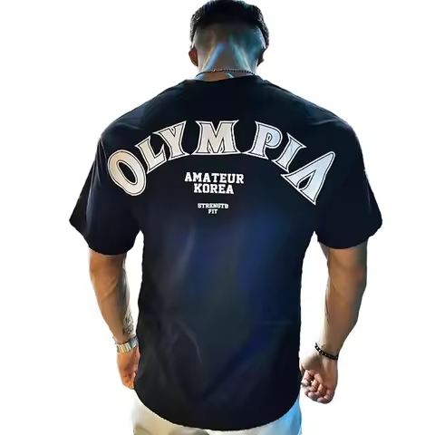 OLYMPIA Cotton Gym Shirt Sport T Shirt Men Short Sleeve Running Shirt Men Workout Training Tees Fitn