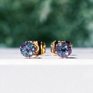 合成亞歷山大變石 4mm 耳環醫療級不鏽鋼 Neon tetra