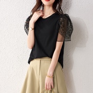 [59 Yuan] Princess Sleeve Gauze Stitching T-Shirt Women 2022 Summer New Style Sweet Design Short Sle