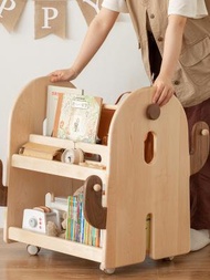 全城熱賣 - 兒童書櫃繪本架置物移動帶輪落地畫板展示架純實木玩具收納架