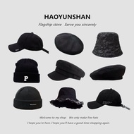 简单百搭黑色帽子秋冬水桶帽渔夫帽毛线帽贝雷帽棒球帽男潮 | Simple Versatile Black Hats Autumn Winter Bucket Hat Fisherman Beanie 