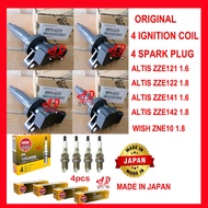 ORIGINAL SET IGNITION PLUG COIL & NGK SPARK PLUG TOYOTA Altis 1.6 1.8 ZZE121 ZZE122 ZZE141 ZZE142 /W