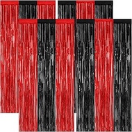 4 Pack Halloween Wall Backdrop, 3.28 FT x 7.05 FT Red and Black Party Streamer, Metallic Tinsel Curt