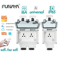 FUNAYA Tuya WIFI Smart Outdoor Socket Universal 1 2 Outlets IP66 Waterproof AC110~250V 16A Wall Plug
