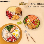 BUTUTU Divided Plates, 304 Stainless Steel Reusable Portion Control Plates, Multifunctional 9" inch 