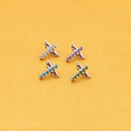 Lovely Design Cross-Shaped Top Earring Labret ASTM F136 Titanium Implant Clear CZ Threaded Body Jewe