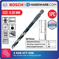 BOSCH 2 608 577 058 IMPACT CONTROL HEX SHANK HSS-G METAL DRILL BIT 1/4" | 6MM X 57MM X 98MM [ 260857
