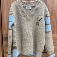 AMI Paris 愛心A 跳色V領針織毛衣 正品 男女可穿S