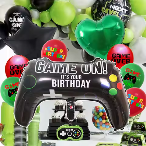 23ingh Gamepad Game on Happy Birthday party Aluminum foil digital balloon Fort Green Black Decoratio