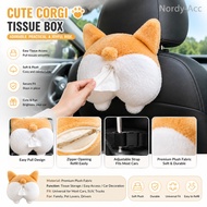 Cute Corgi Car Tissue Box – adorable plush corgi design, creative hanging car tissue holder suitable