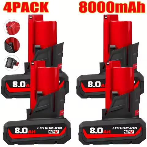 8.0 ampere hour M12 replacement battery, suitable for Milwaukee 12V lithium-ion battery, compatible 