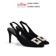 Cillie Women's High Heel Slingback Shoes with Luxurious Stone Buckle 1086