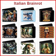 Italian Brainrot PU Leather Two Fold Wallet Student Tung Tung Tung Sahur Coin Purse Anime Card Bag