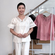 เสื้อลินินแต่งลูกไม้ ผู้ใหญ่ อก 38" 40" 42" 44" 46" อินกะออย In Ka Oil สีขาว/ ดำ/ โอรส (รุ่น J087)