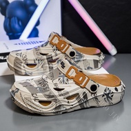 （Better quality version) New Style Men's Hole Shoes Anti-Slip Thick-Soled Toe-Covered Slippers Casua