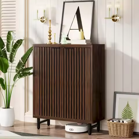 6-Tier Wooden Shoe Organizer with Adjustable Shelves and Modern Farmhouse Style