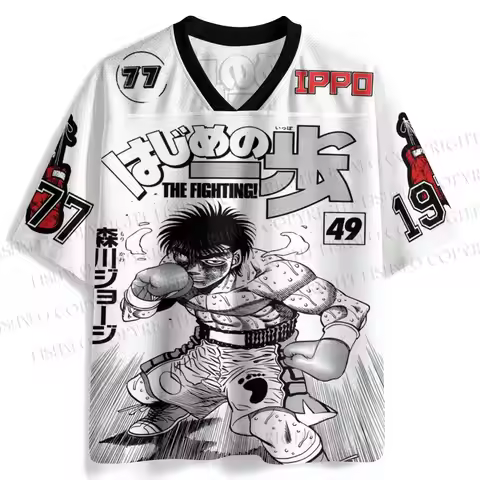 Men's New Makunouchi Ippo Jersey Manga Boxing Stance Graphic #77 #49 #19 Label Short Sleeve Hajime N