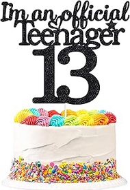 Official Teenager 13 Cake Topper - Double Sided Black Glitter, 13th birthday cake topper for Teen, 1