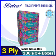 Belux Facial Tissue Box - 3 Ply (130 Sheets x 4 boxes in 1 Bag) Soft and Smooth