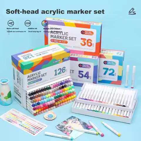 Languo Acrylic Marker Pen 99Colors Soft Head Acrylic Paint Pen Set for Art Rock Painting Glass Fabri