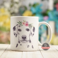 Color portrait ceramic Mug with dalmatian dog flowers