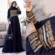 Abaya Turkey Bordir Putih Simple Daily / Gamis Hitam Syar'I