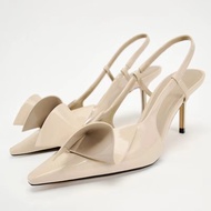 2025 Spain ZARAˉ Youpin Summer New Womens Shoes Patent Leather Effect Bow-ornament Pointed Sandals M