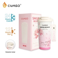 CIVAGO（17oz/510ml）Vacuum Insulated Tumbler with Straw Large Capacity Ceramic Coffee Mug ​Flower Seri