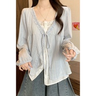 Plus Size Women's Plaid Long-Sleeved Lace-Up Shirt - Slimming, Age-Reducing Fit | NHK5