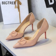 BIGTREE Women's High Heels9265-AK117French-style sexy square buckle side cutout stiletto patent leat