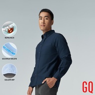 GQ Perfect Oxford™ Shirt เสื้อเชิ้ตบุรุษ จีคิว ออกฟอร์ดแขนยาว สีกรม