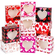 24pcs Valentines Treat Boxes with Heart Window Valentines Day Gift Boxes for Cupcake Candy Cookie Ch