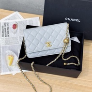 Chanel 珍珠灰金球woc 金扣 羊皮芯片款 配件塵袋