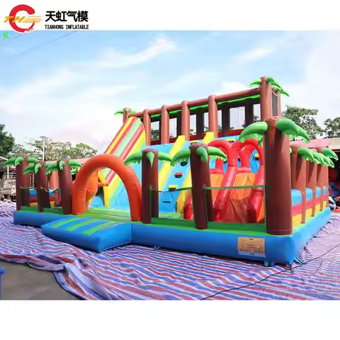 10x5m/12x8m Giant Inflatable Bouncer Playground Fun City with Slide and Obstacles